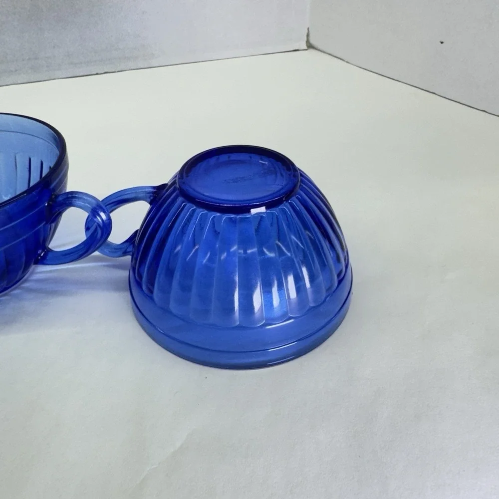 HAZEL-ATLAS Aurora Cobalt Blue Cups Set Of Two‎ Ribs Depression Glass